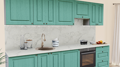 Кухня на заказ Патина дуб бирюза 7534 Прямоугольник